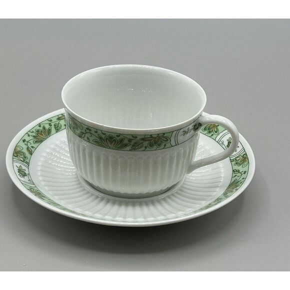 Ceralene Limoges Fleur de Jade Green teacup and saucer set Flea Bit‎ Chip - Picture 1 of 8